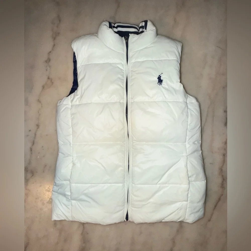 Polo Ralph Lauren Unisex Kids Reversible navy/white Puffer Vest size 12/14 large